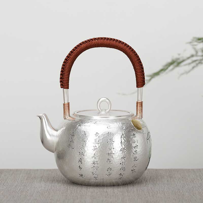 Gusu Family Silver Pot Hand-made Three-dimensional Chisel Engraved Silver 999 Kettle