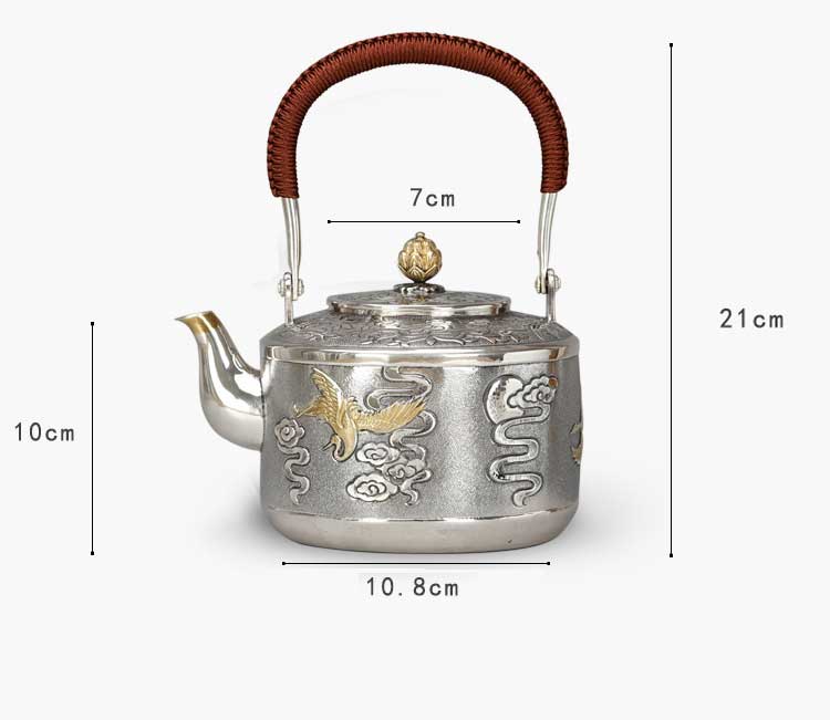 Chinese Style Picture Engraved Silver Pot Household Silver Kettle