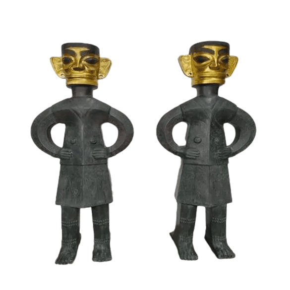 156cm High Sanxingdui Double Face Man Bronze Statue