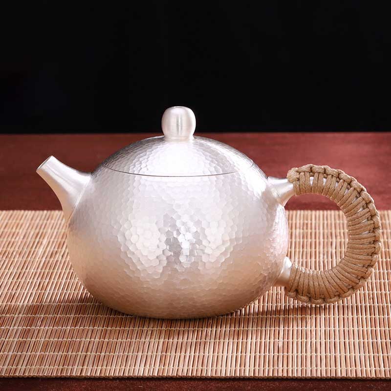Handmade 258g Xishi 999 Pure Silver Teapot 