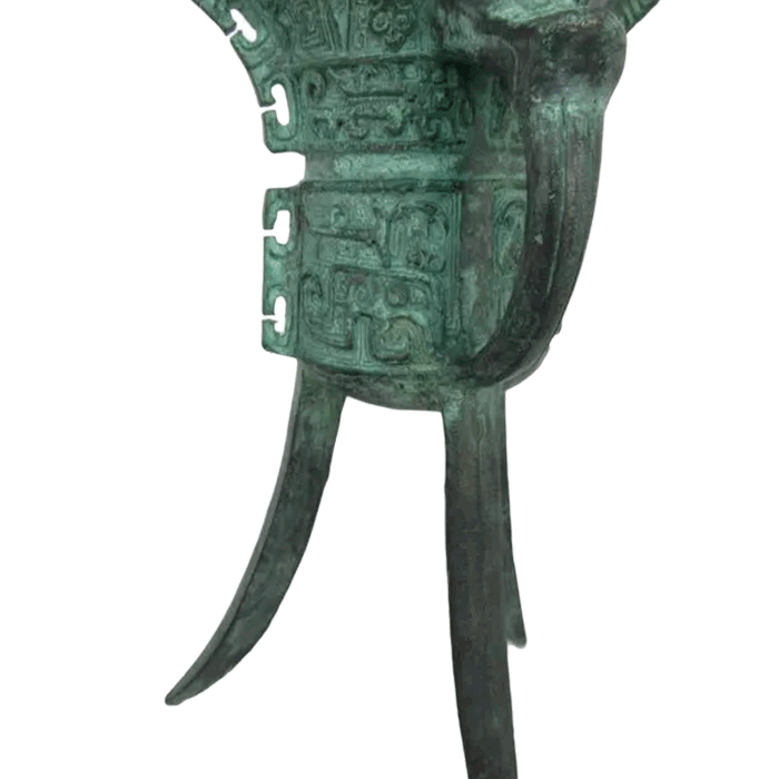 Ancient Chinese Green Bronze Jue Wine Vessel in Warring State and Han Dynasty
