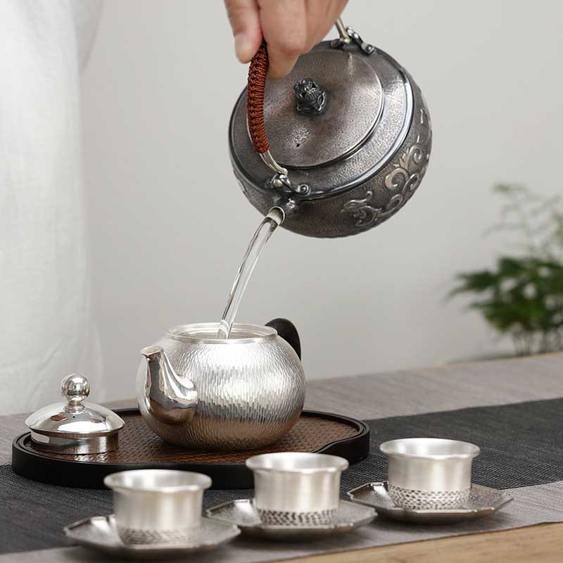 430g 999 Silver 0.6 L Handmade Phoenix Silver Teapot Silver Kettle