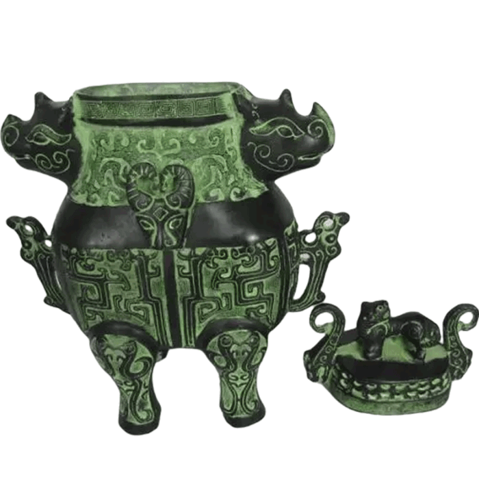 Chinese Bronze Double Rhino Zun Pot