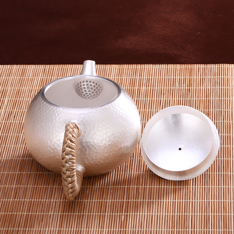 Handmade 258g Xishi 999 Pure Silver Teapot 