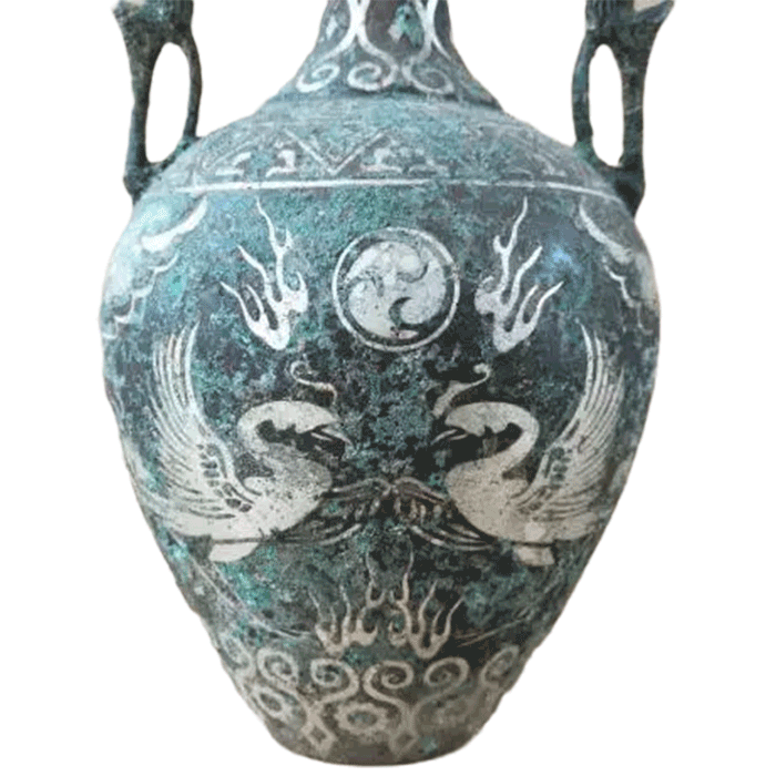 30cm Oriental Style Double Dragon Ear Bronze Vessel