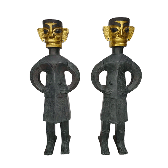 156cm High Sanxingdui Double Face Man Bronze Statue