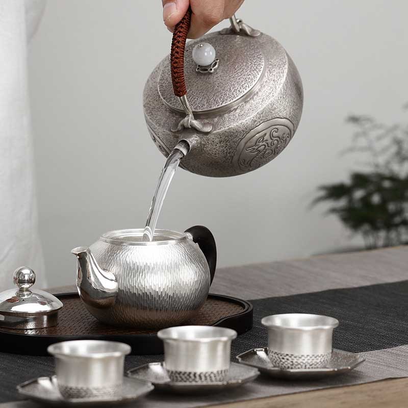 Hand-made 999 Silver Tea Pot Household Kettle