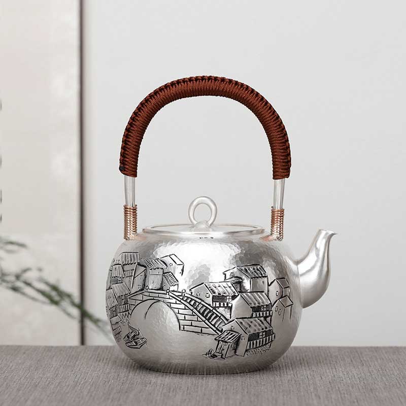 Gusu Family Silver Pot Hand-made Three-dimensional Chisel Engraved Silver 999 Kettle