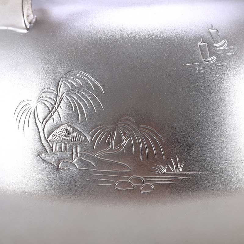 Pure Silver Handmade Teapot with Picture of Spring Water