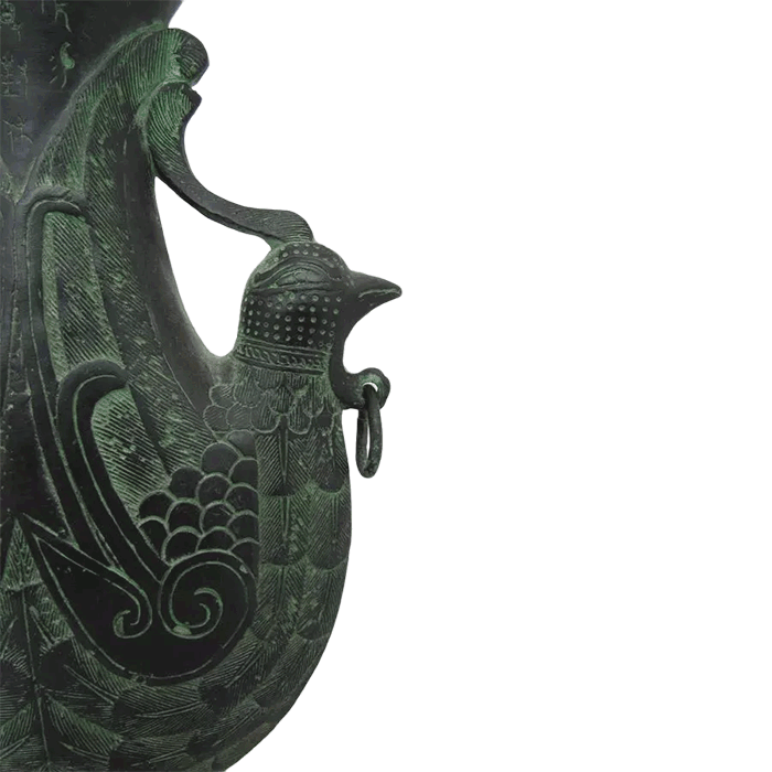 Chinese Bronze Double Phoenix Drinking Vessel Jar