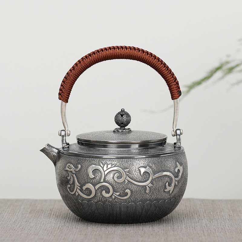 430g 999 Silver 0.6 L Handmade Phoenix Silver Teapot Silver Kettle