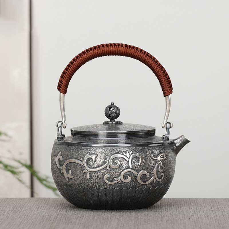 430g 999 Silver 0.6 L Handmade Phoenix Silver Teapot Silver Kettle